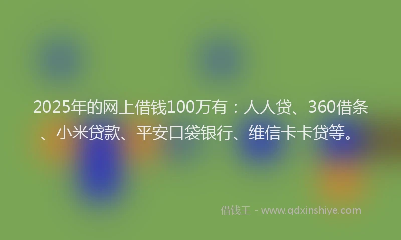 2025年的网上借钱100万有：人人贷、360借条、小米贷款、平安口袋银行、维信卡卡贷等。