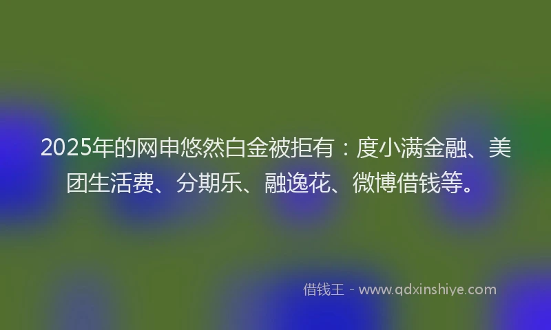 2025年的网申悠然白金被拒有：度小满金融、美团生活费、分期乐、融逸花、微博借钱等。