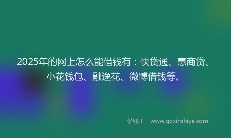 2025年的网上怎么能借钱有：快贷通、惠商贷、小花钱包、融逸花、微博借钱等。