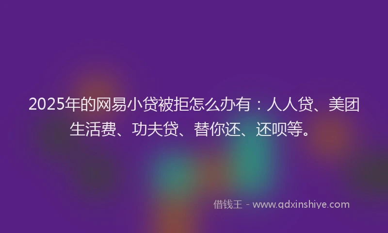 2025年的网易小贷被拒怎么办有:人人贷、美团生活费、功夫贷、替你还、还呗等。