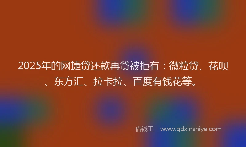 2025年的网捷贷还款再贷被拒有：微粒贷、花呗、东方汇、拉卡拉、百度有钱花等。