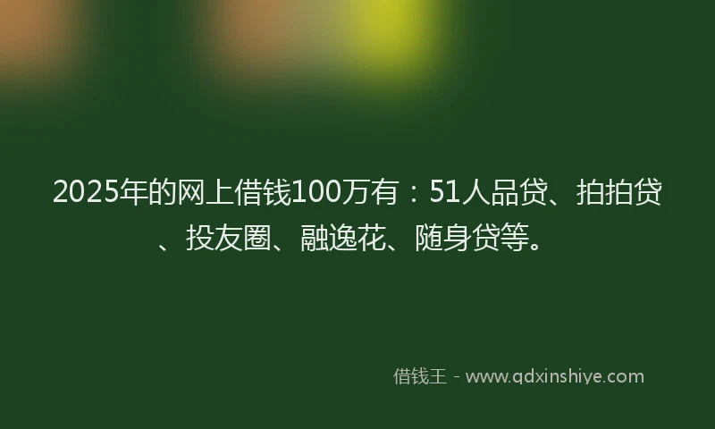 2025年的网上借钱100万有：51人品贷、拍拍贷、投友圈、融逸花、随身贷等。