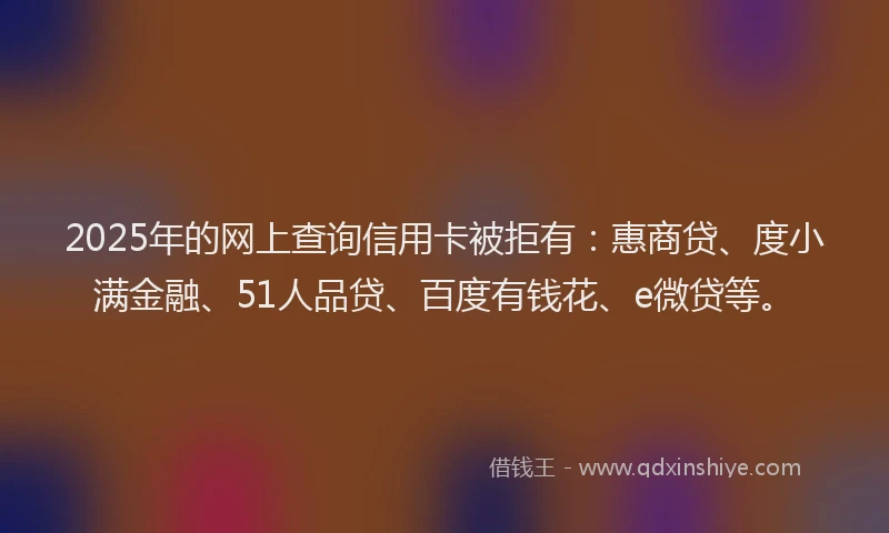 2025年的网上查询信用卡被拒有：惠商贷、度小满金融、51人品贷、百度有钱花、e微贷等。