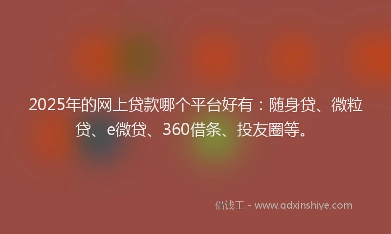 2025年的网上贷款哪个平台好有：随身贷、微粒贷、e微贷、360借条、投友圈等。