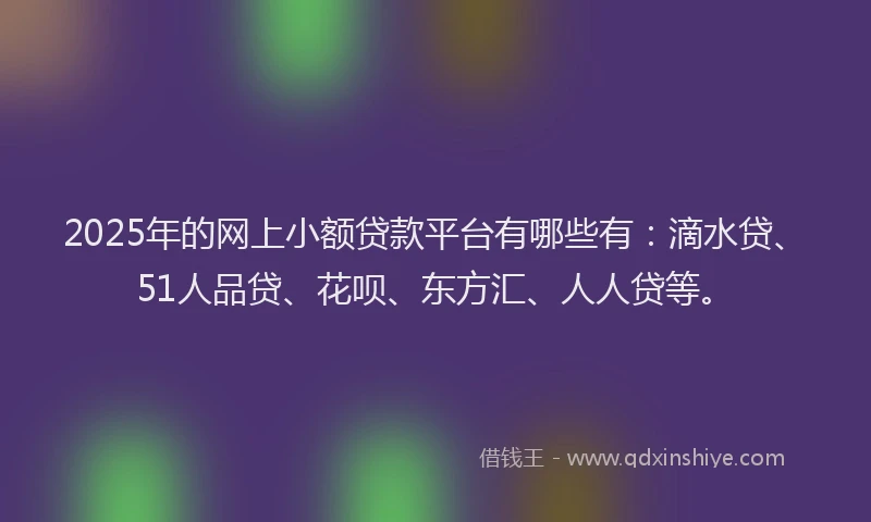 2025年的网上小额贷款平台有哪些有：滴水贷、51人品贷、花呗、东方汇、人人贷等。