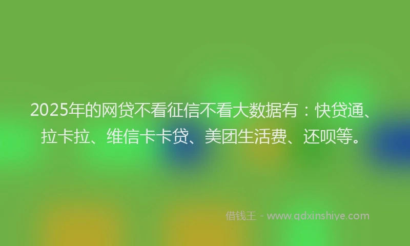 2025年的网贷不看征信不看大数据有：快贷通、拉卡拉、维信卡卡贷、美团生活费、还呗等。