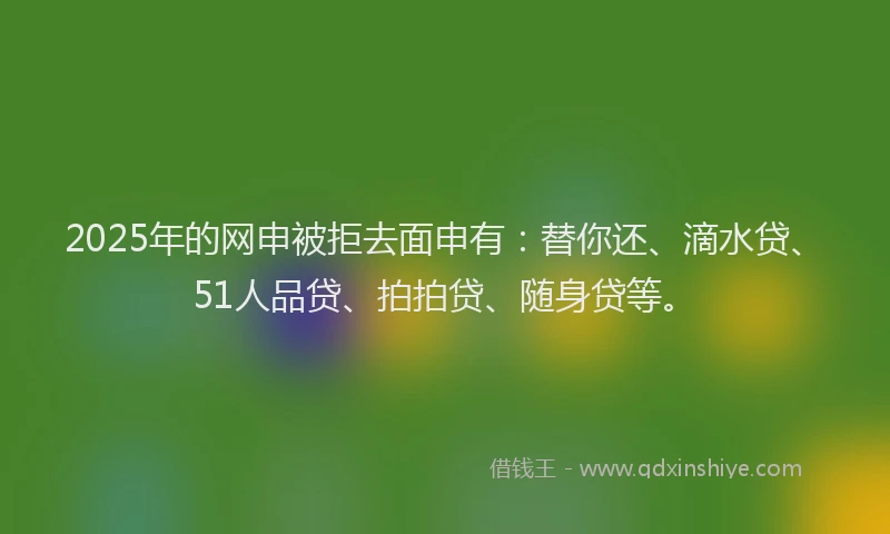2025年的网申被拒去面申有：替你还、滴水贷、51人品贷、拍拍贷、随身贷等。
