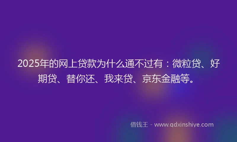 2025年的网上贷款为什么通不过有：微粒贷、好期贷、替你还、我来贷、京东金融等。