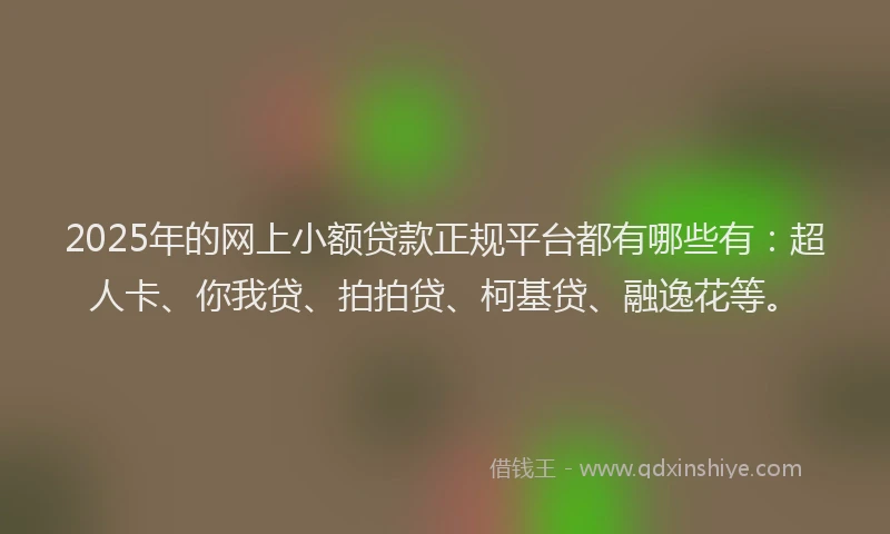 2025年的网上小额贷款正规平台都有哪些有：超人卡、你我贷、拍拍贷、柯基贷、融逸花等。
