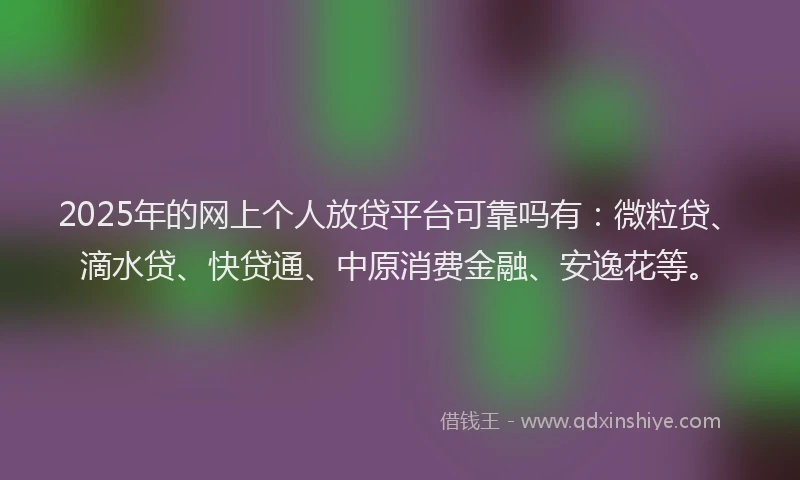 2025年的网上个人放贷平台可靠吗有：微粒贷、滴水贷、快贷通、中原消费金融、安逸花等。
