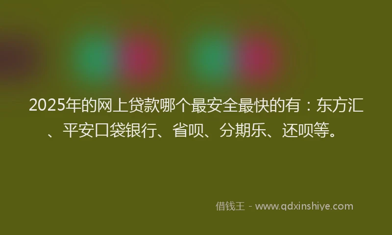 2025年的网上贷款哪个最安全最快的有：东方汇、平安口袋银行、省呗、分期乐、还呗等。
