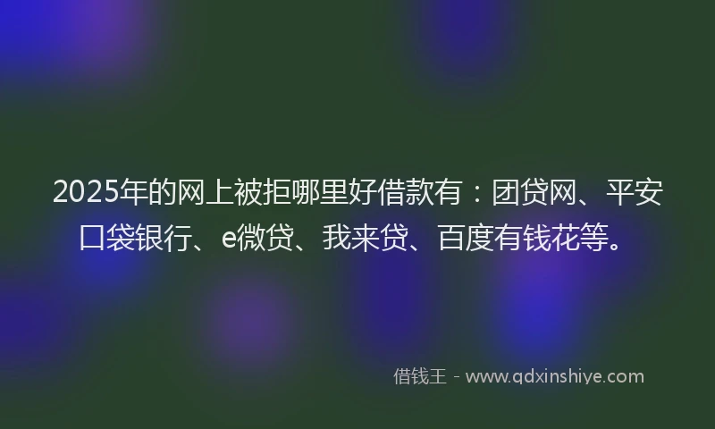 2025年的网上被拒哪里好借款有：团贷网、平安口袋银行、e微贷、我来贷、百度有钱花等。