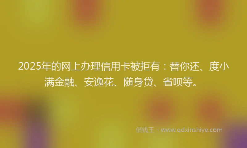 2025年的网上办理信用卡被拒有：替你还、度小满金融、安逸花、随身贷、省呗等。
