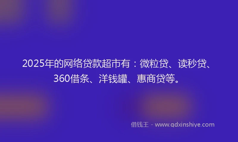 2025年的网络贷款超市有：微粒贷、读秒贷、360借条、洋钱罐、惠商贷等。