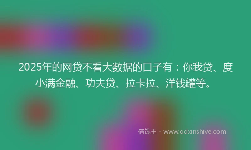 2025年的网贷不看大数据的口子有：你我贷、度小满金融、功夫贷、拉卡拉、洋钱罐等。