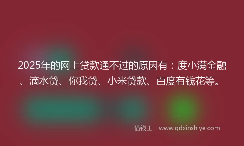 2025年的网上贷款通不过的原因有：度小满金融、滴水贷、你我贷、小米贷款、百度有钱花等。