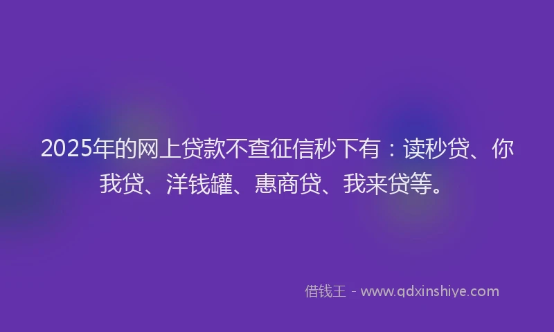 2025年的网上贷款不查征信秒下有：读秒贷、你我贷、洋钱罐、惠商贷、我来贷等。