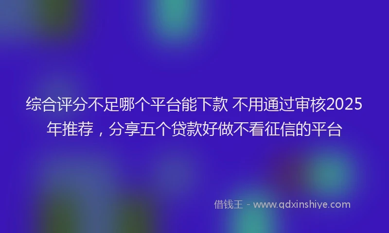 综合评分不足哪个平台能下款 不用通过审核2025年推荐，分享五个贷款好做不看征信的平台