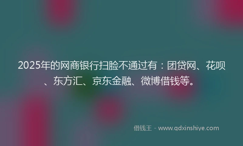 2025年的网商银行扫脸不通过有：团贷网、花呗、东方汇、京东金融、微博借钱等。