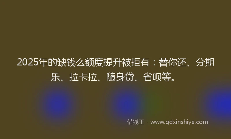 2025年的缺钱么额度提升被拒有：替你还、分期乐、拉卡拉、随身贷、省呗等。