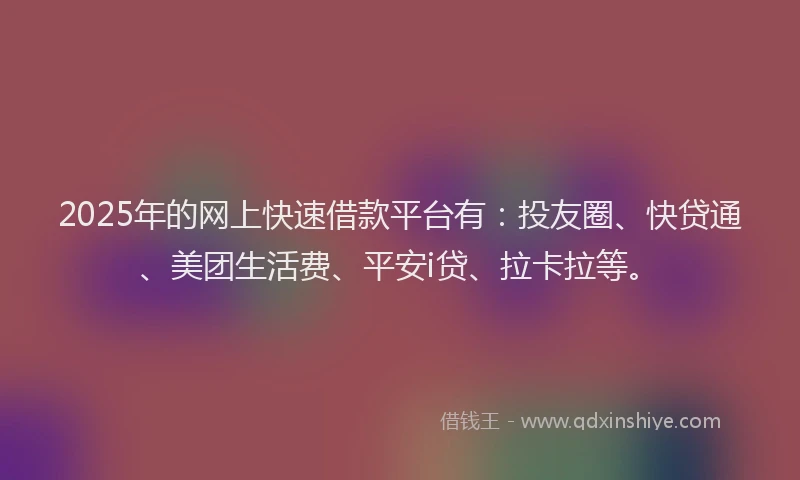 2025年的网上快速借款平台有：投友圈、快贷通、美团生活费、平安i贷、拉卡拉等。