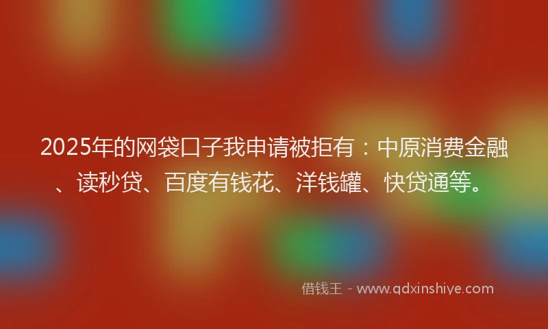 2025年的网袋口子我申请被拒有：中原消费金融、读秒贷、百度有钱花、洋钱罐、快贷通等。