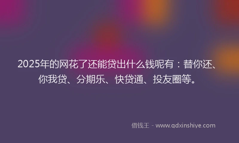2025年的网花了还能贷出什么钱呢有:替你还、你我贷、分期乐、快贷通、投友圈等。