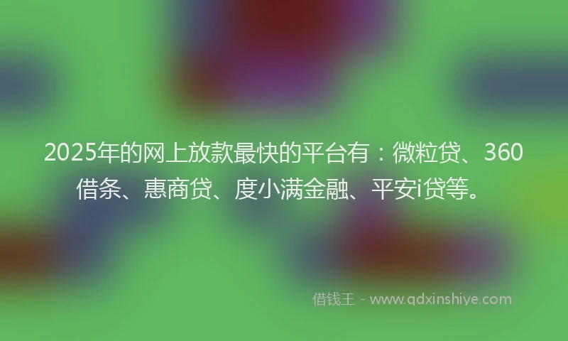 2025年的网上放款最快的平台有：微粒贷、360借条、惠商贷、度小满金融、平安i贷等。