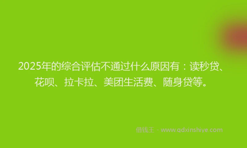 2025年的综合评估不通过什么原因有：读秒贷、花呗、拉卡拉、美团生活费、随身贷等。