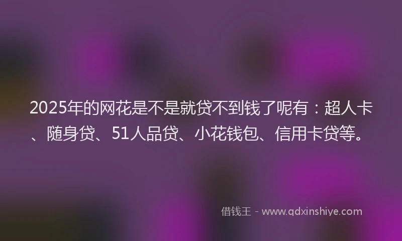 2025年的网花是不是就贷不到钱了呢有：超人卡、随身贷、51人品贷、小花钱包、信用卡贷等。