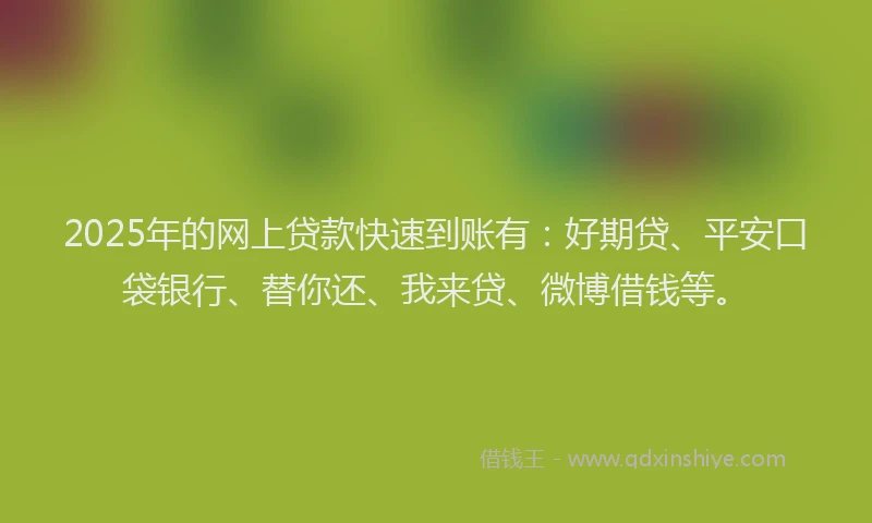 2025年的网上贷款快速到账有：好期贷、平安口袋银行、替你还、我来贷、微博借钱等。