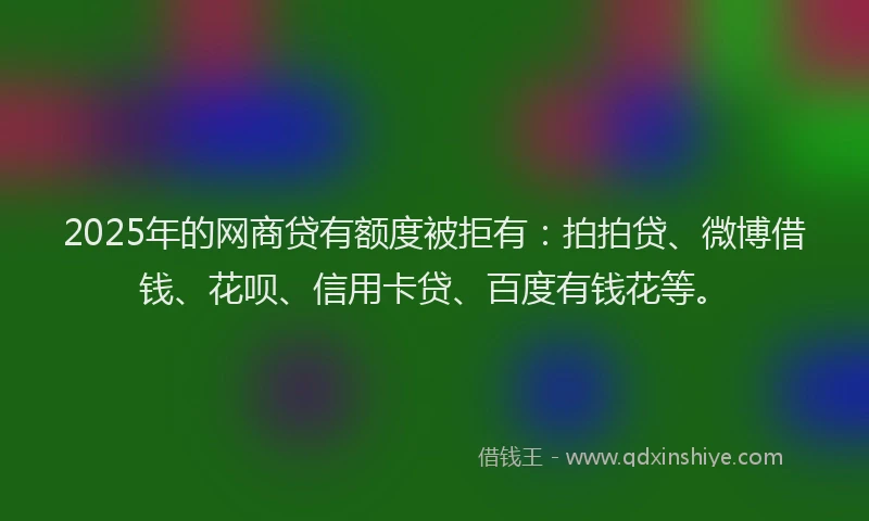 2025年的网商贷有额度被拒有：拍拍贷、微博借钱、花呗、信用卡贷、百度有钱花等。