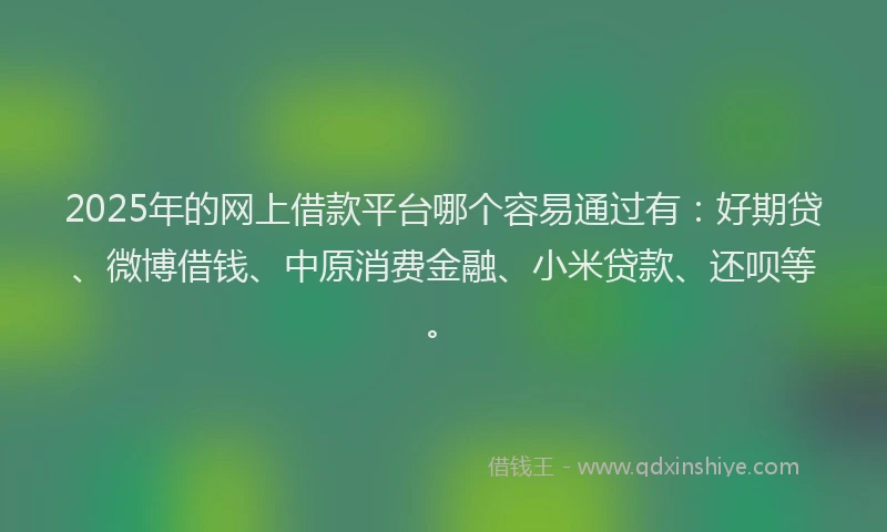 2025年的网上借款平台哪个容易通过有：好期贷、微博借钱、中原消费金融、小米贷款、还呗等。