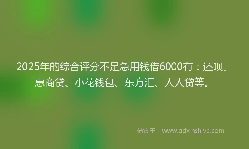 2025年的综合评分不足急用钱借6000有：还呗、惠商贷、小花钱包、东方汇、人人贷等。