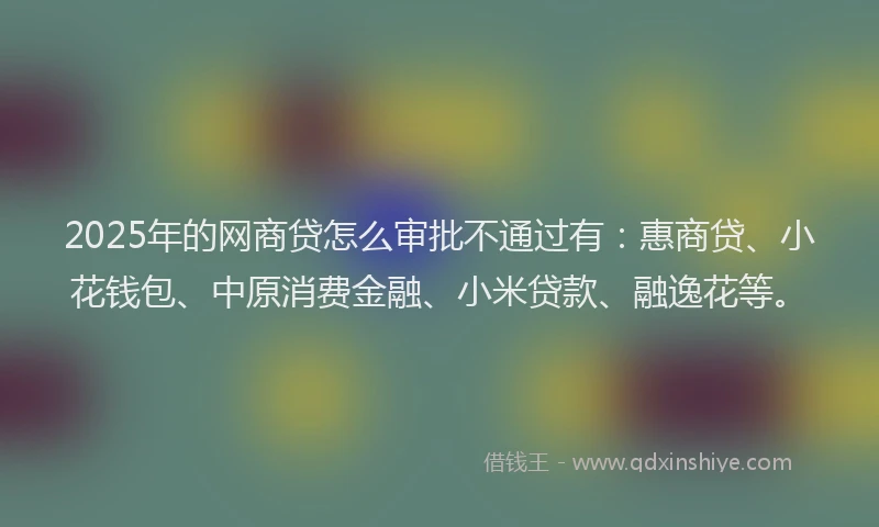 2025年的网商贷怎么审批不通过有：惠商贷、小花钱包、中原消费金融、小米贷款、融逸花等。
