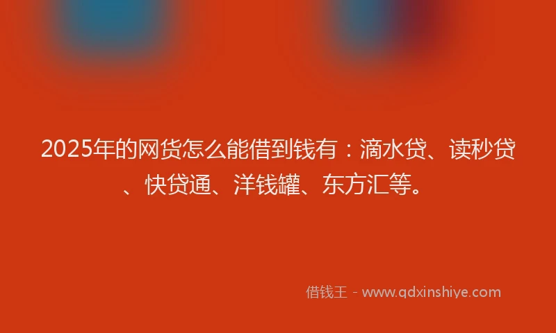2025年的网货怎么能借到钱有：滴水贷、读秒贷、快贷通、洋钱罐、东方汇等。