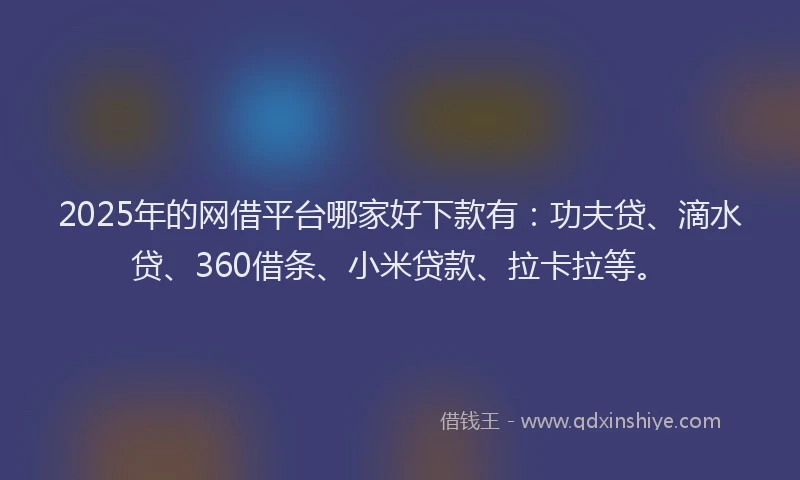 2025年的网借平台哪家好下款有：功夫贷、滴水贷、360借条、小米贷款、拉卡拉等。