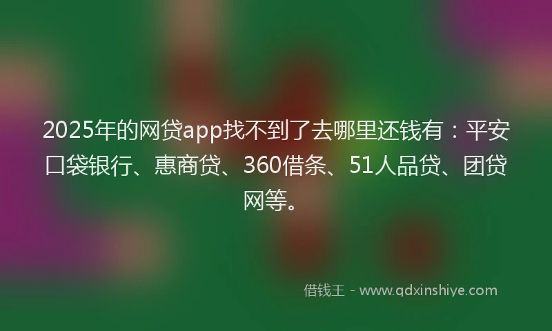 2025年的网贷app找不到了去哪里还钱有：平安口袋银行、惠商贷、360借条、51人品贷、团贷网等。