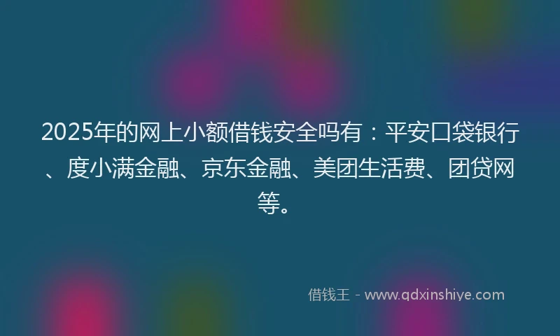 2025年的网上小额借钱安全吗有：平安口袋银行、度小满金融、京东金融、美团生活费、团贷网等。