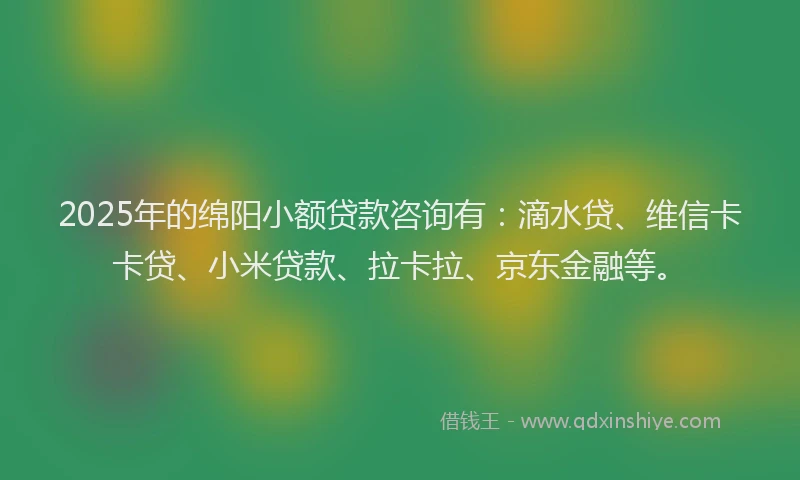 2025年的绵阳小额贷款咨询有：滴水贷、维信卡卡贷、小米贷款、拉卡拉、京东金融等。