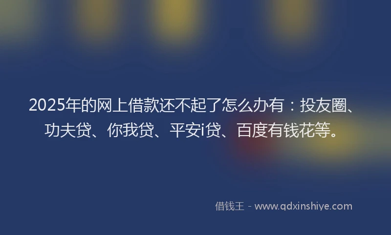 2025年的网上借款还不起了怎么办有：投友圈、功夫贷、你我贷、平安i贷、百度有钱花等。