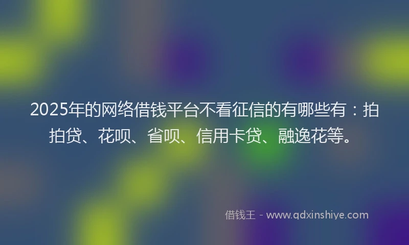 2025年的网络借钱平台不看征信的有哪些有:拍拍贷、花呗、省呗、信用卡贷、融逸花等。