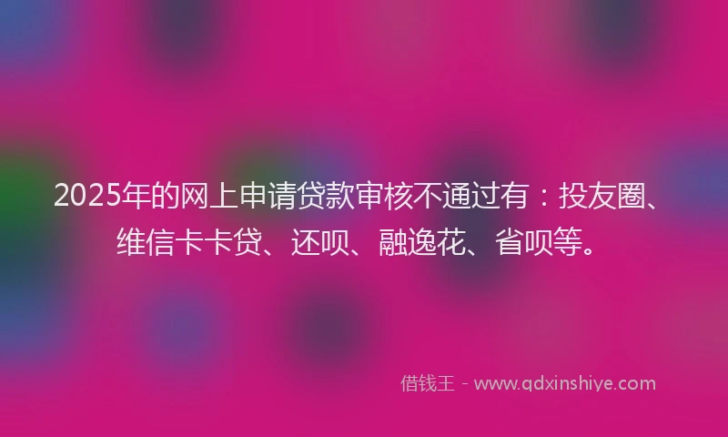 2025年的网上申请贷款审核不通过有：投友圈、维信卡卡贷、还呗、融逸花、省呗等。