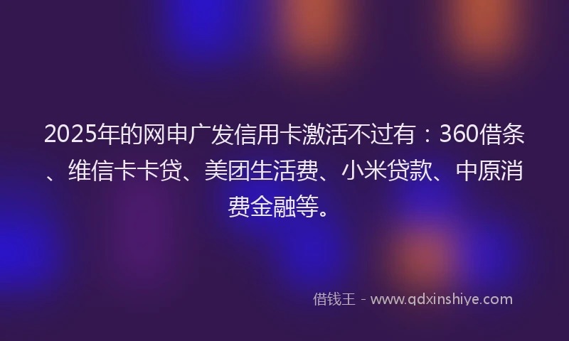 2025年的网申广发信用卡激活不过有：360借条、维信卡卡贷、美团生活费、小米贷款、中原消费金融等。