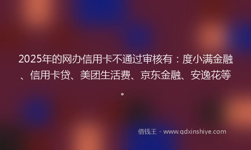 2025年的网办信用卡不通过审核有：度小满金融、信用卡贷、美团生活费、京东金融、安逸花等。