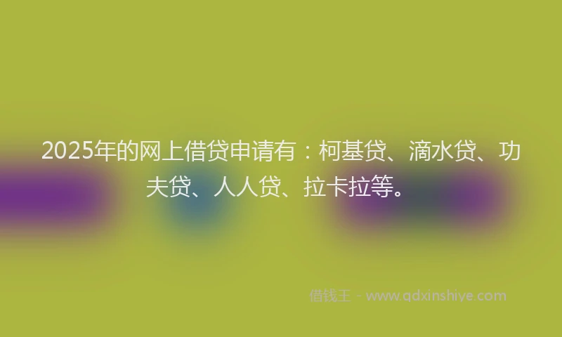 2025年的网上借贷申请有：柯基贷、滴水贷、功夫贷、人人贷、拉卡拉等。