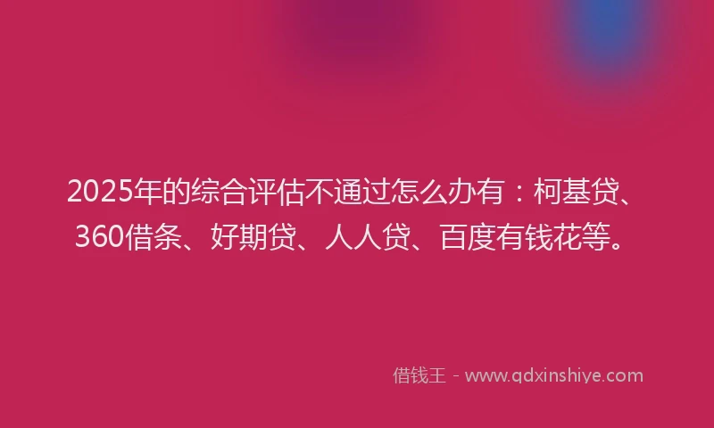 2025年的综合评估不通过怎么办有：柯基贷、360借条、好期贷、人人贷、百度有钱花等。