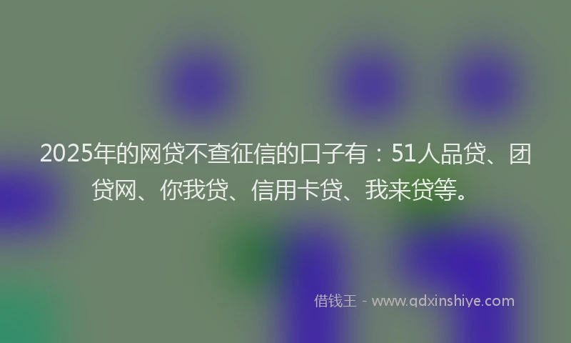 2025年的网贷不查征信的口子有：51人品贷、团贷网、你我贷、信用卡贷、我来贷等。