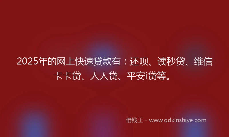 2025年的网上快速贷款有：还呗、读秒贷、维信卡卡贷、人人贷、平安i贷等。