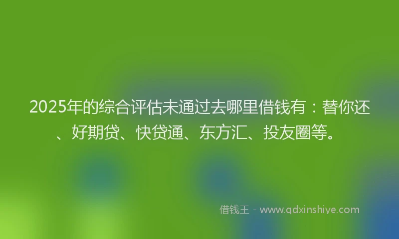 2025年的综合评估未通过去哪里借钱有：替你还、好期贷、快贷通、东方汇、投友圈等。